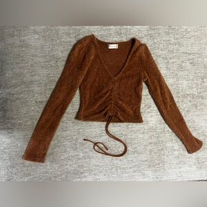 Altar'd State Rust Brown V-Neck Ruched Long Sleeve Sweater
